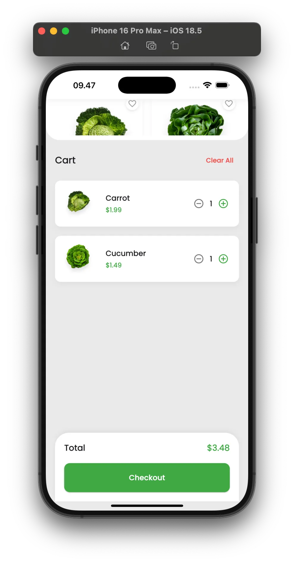 Cart Screen
