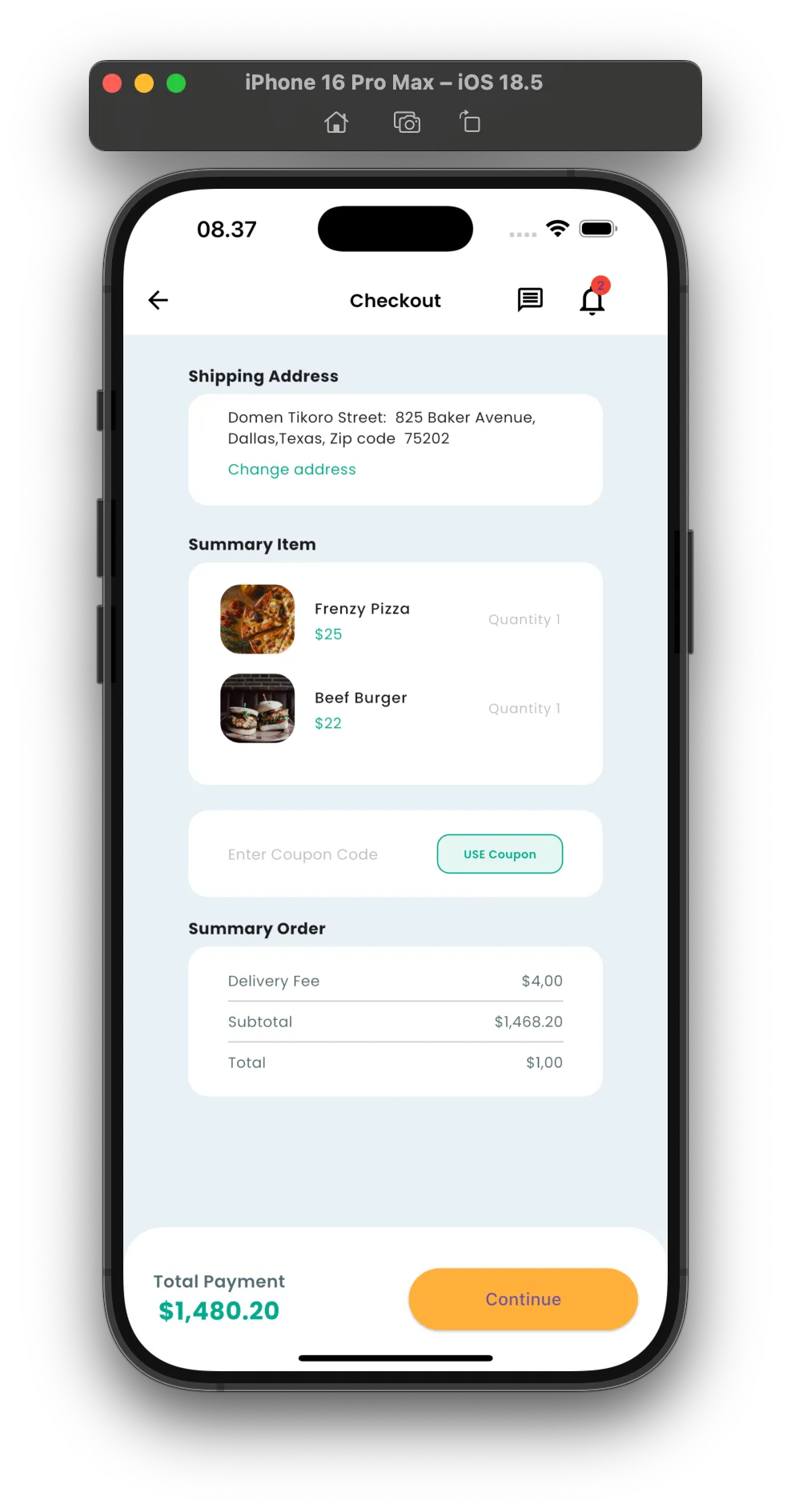 Checkout Screen