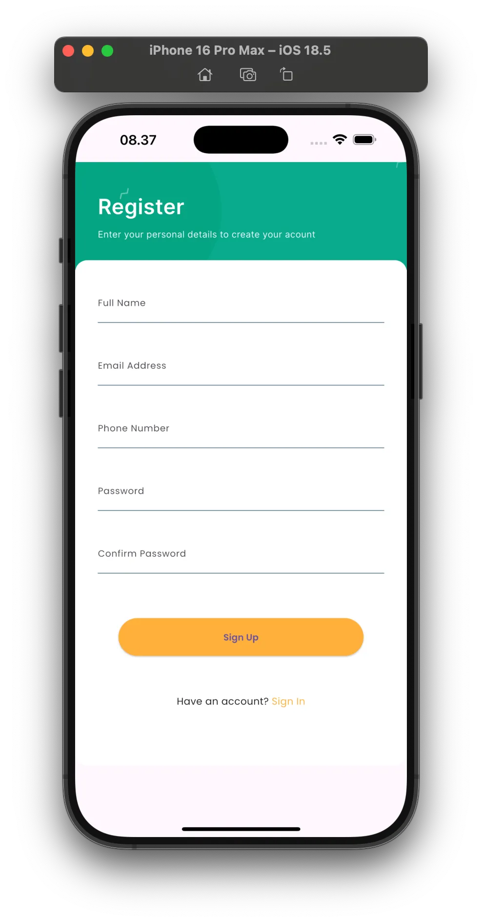Register Screen