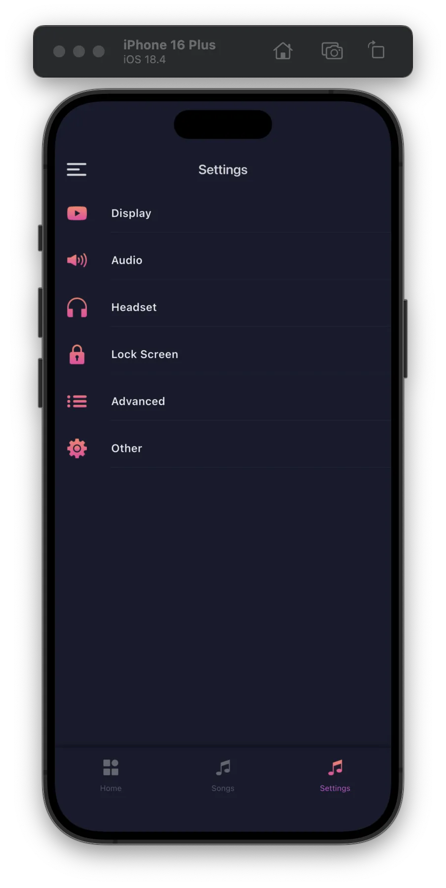 Setting Screen